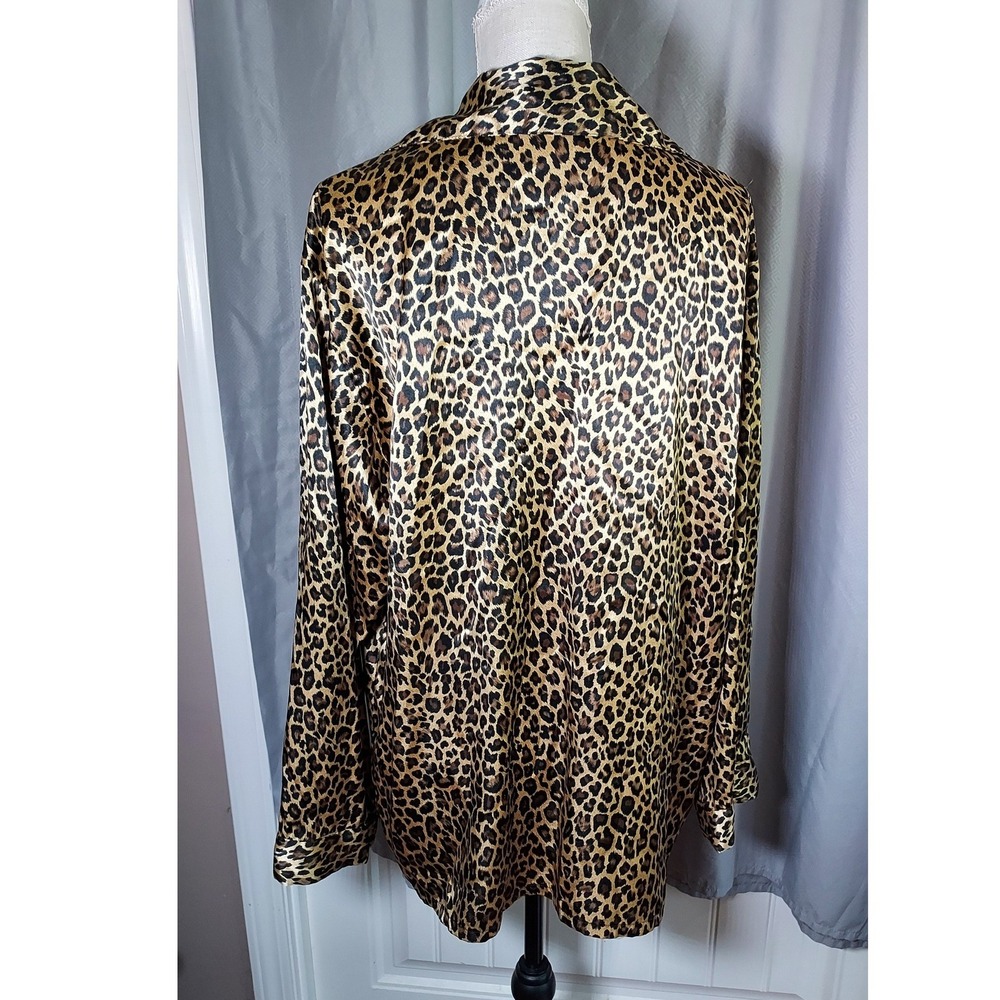 Victoria's Secret Pajama Top Womens Large Brown Leopard Print Satin Button Down - Picture 3 of 6